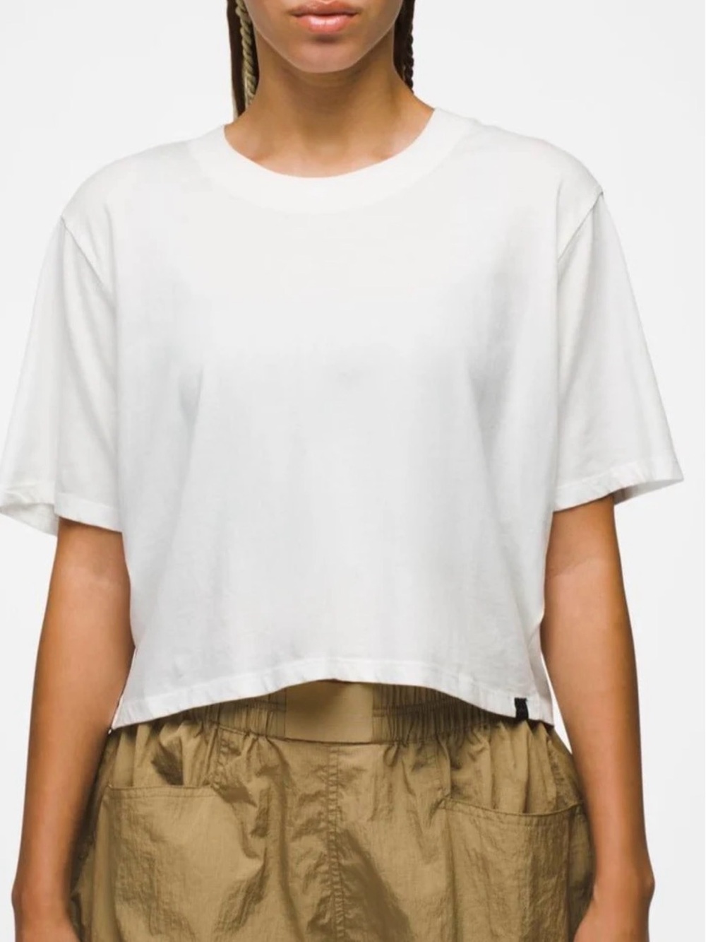 Prana White Cropped Crew Tee